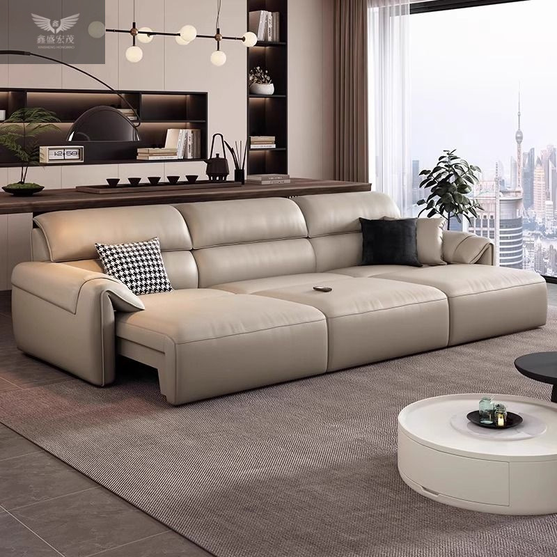 Sofá cama eléctrico de cuero retráctil multifuncional estilo italiano minimalista sofá de apartamento pequeño de tres plazas sofá de sala de estar reclinable