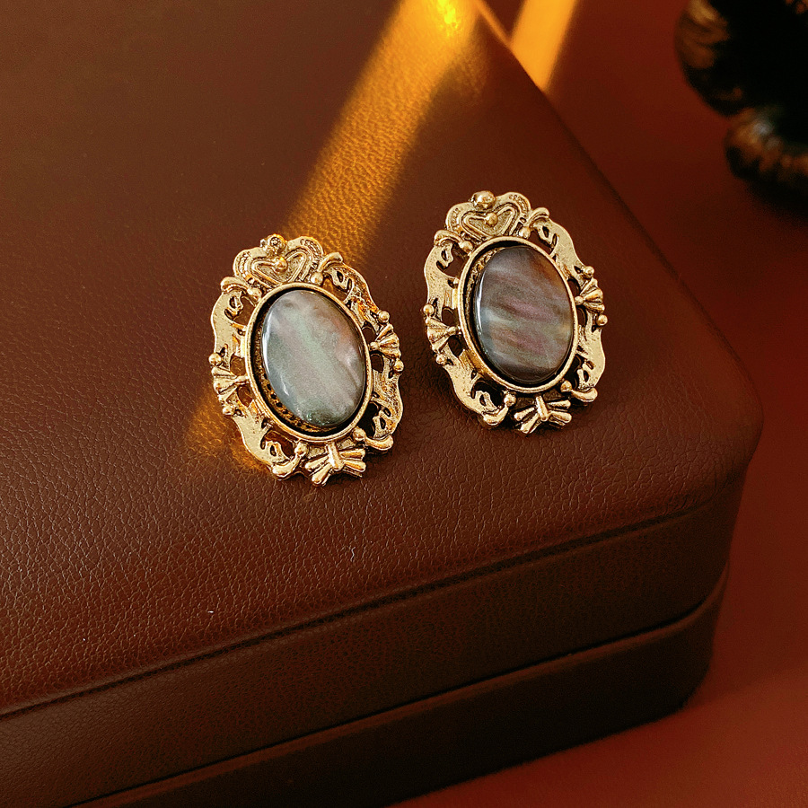 Collar de pendientes oval de resina medieval vintage moda simple conjunto versátil retro joyas de corte para mujeres