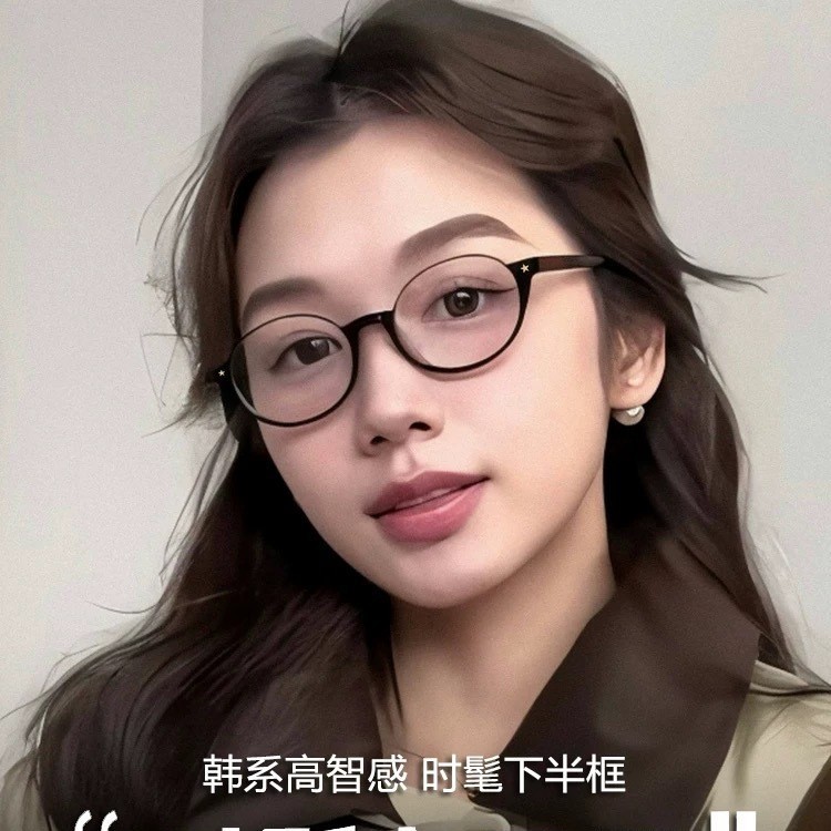 复古下半框椭圆眼镜玳瑁书呆子眼镜框防蓝光老花镜圆框轻便轻奢风|undefined