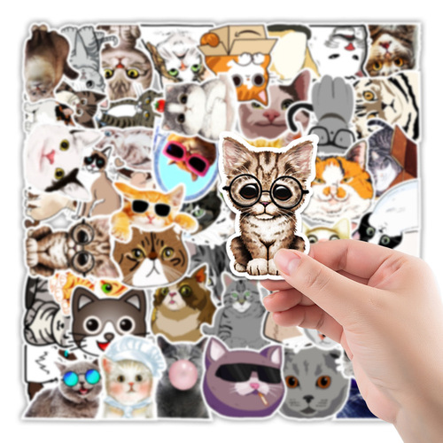 50 cute kitten expression graffiti stickers, balance car, mobile phone, water bottle decoration stickers, notebook stickers