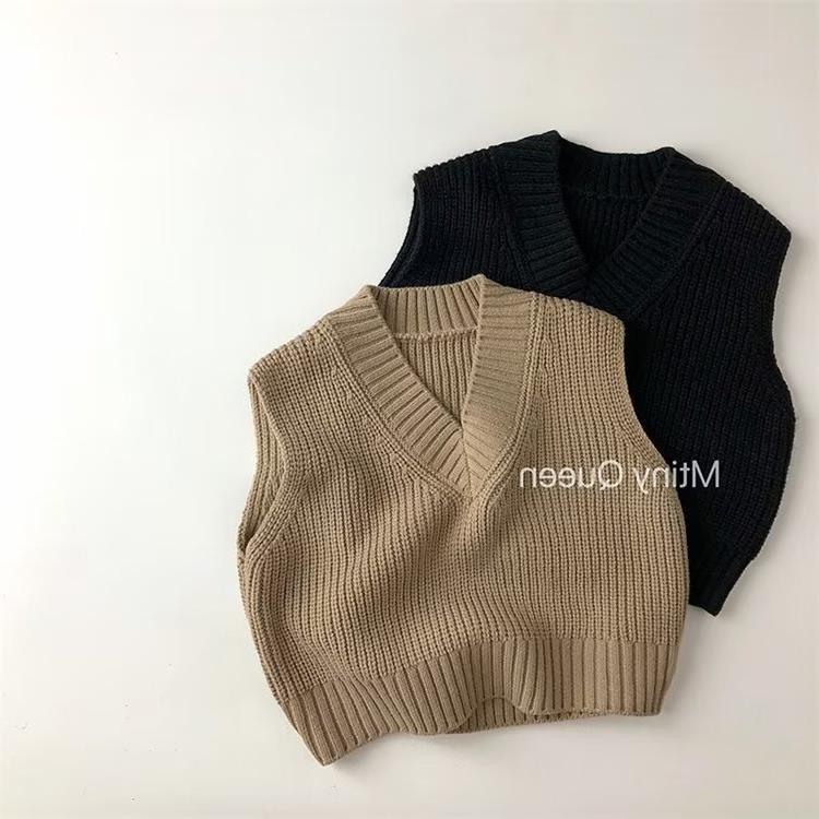 批发针织领复古韩版男女童新款套头毛衣马甲儿童洋气针织衫坎肩潮