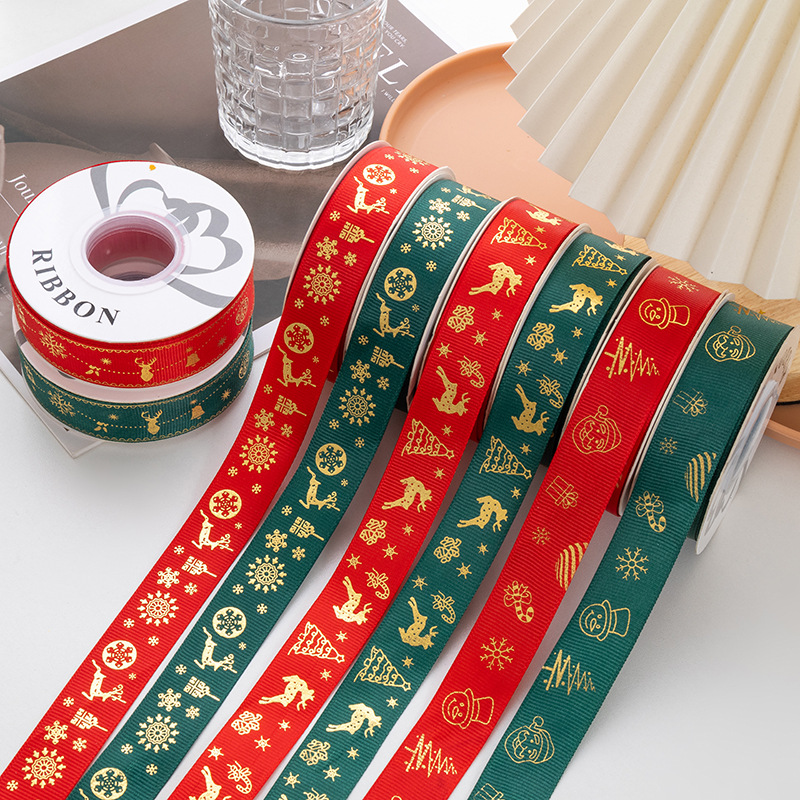2.5cm poliéster con estampado regalos de Navidad regalo caja de regalo embalaje cinta decoración de Navidad cinta DIY