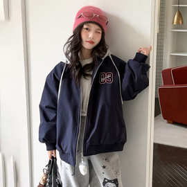 女童秋冬款洋气时髦夹棉加厚夹克外套女大童韩版休闲秋季洋气上衣