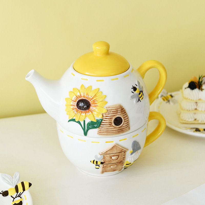 Hogar pintado a mano tetera de agua tetera madre abeja encantador elfo taza de primavera tetera tetera cerámica colorida té de la tarde