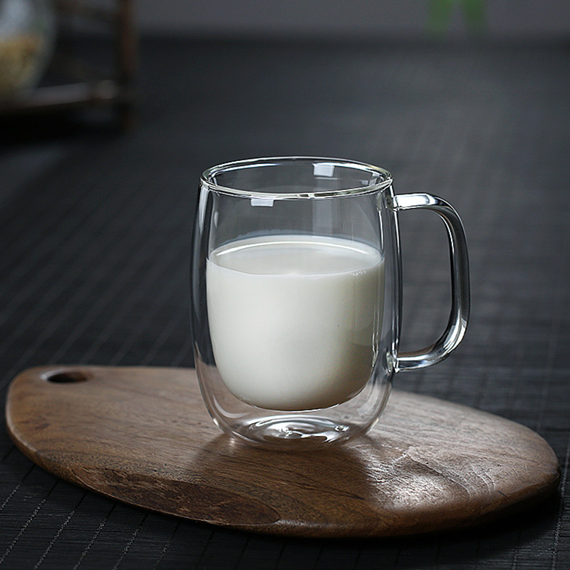 Double -layer with glass cup breakfast milk fruit juice coffee cup…