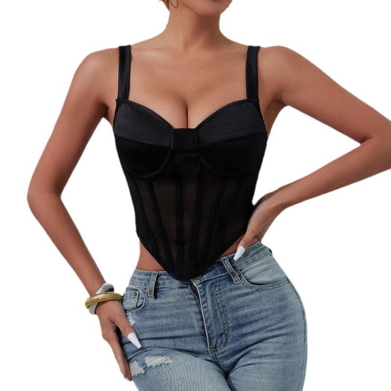 Camisola de lencería sexy transparente con diseño de espina de pescado y patrón de diamantes, ajustada, sin espalda y sin mangas, estilo INS transfronterizo. image 5