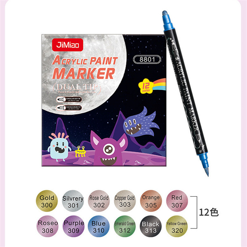 Suministro transfronterizo de marcadores acrílicos de dos cabezas, bolígrafos de pintura de metal impermeables y no decolorados, bolígrafos de acuarela de pintura de graffiti para estudiantes