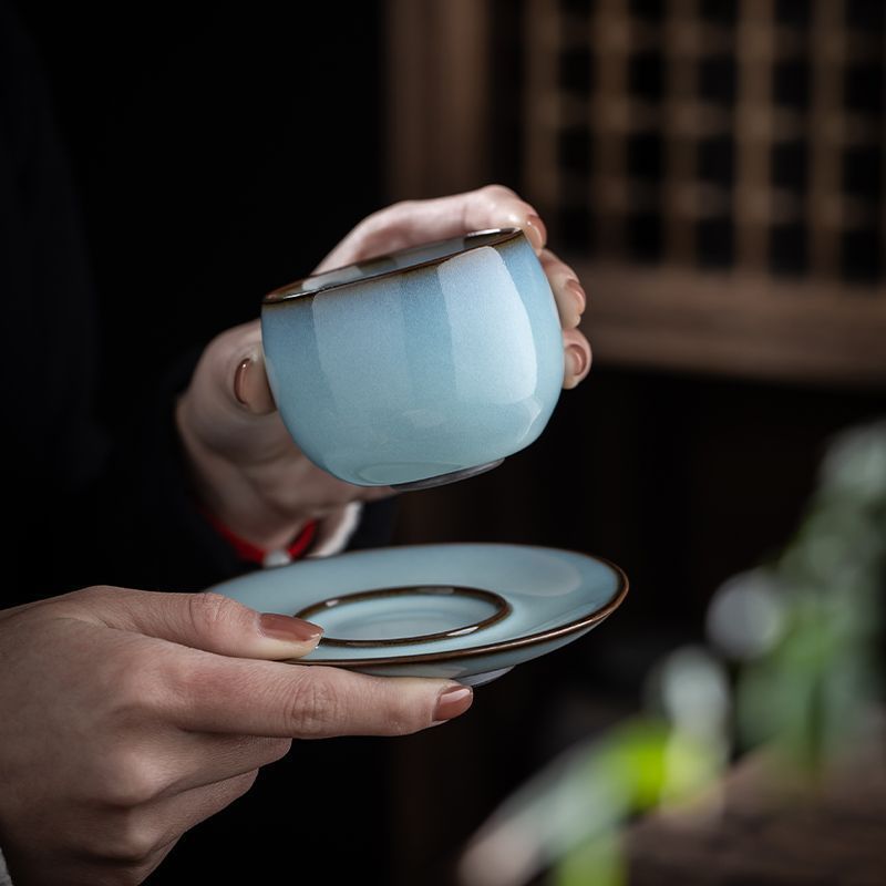 铁胎官窑天青色功夫茶具主人杯开片可养品茗杯商务礼品礼盒装定制|undefined