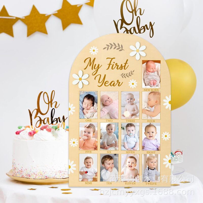 Wooden Children's Photo Frame Photo Display Board Baby's First Year Photo Frame 12 Months Milestone Board Baby Souvenirs Wooden Children's Photo Frame Photo Display Board Baby's First Year Photo Frame 12 Months Milestone Board Baby Souvenirs
