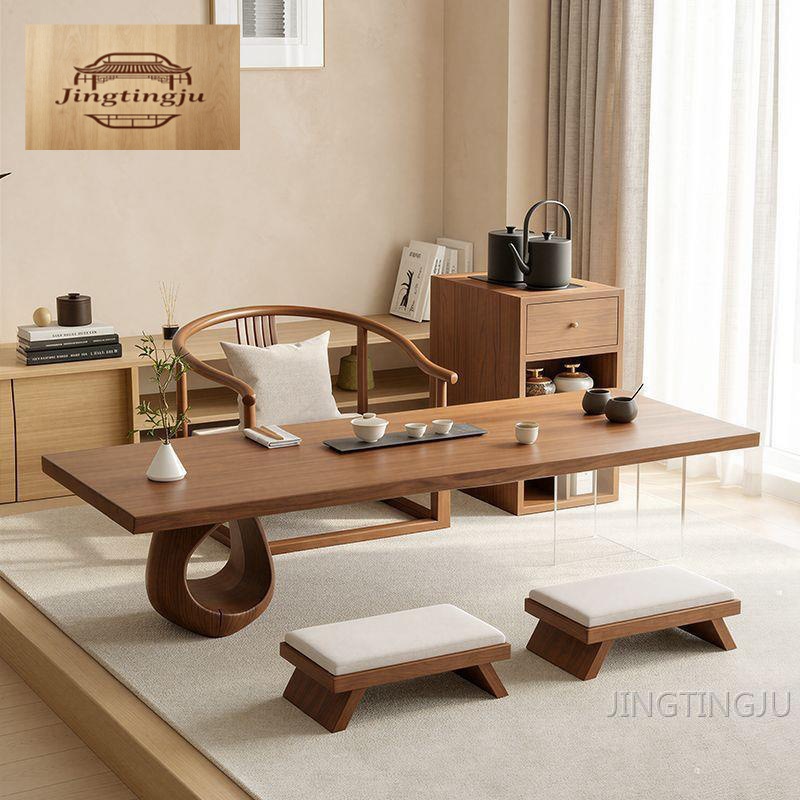 New Song-style aesthetic platform tea table with water boiler, solid wood tea table, integrated tea brewing table