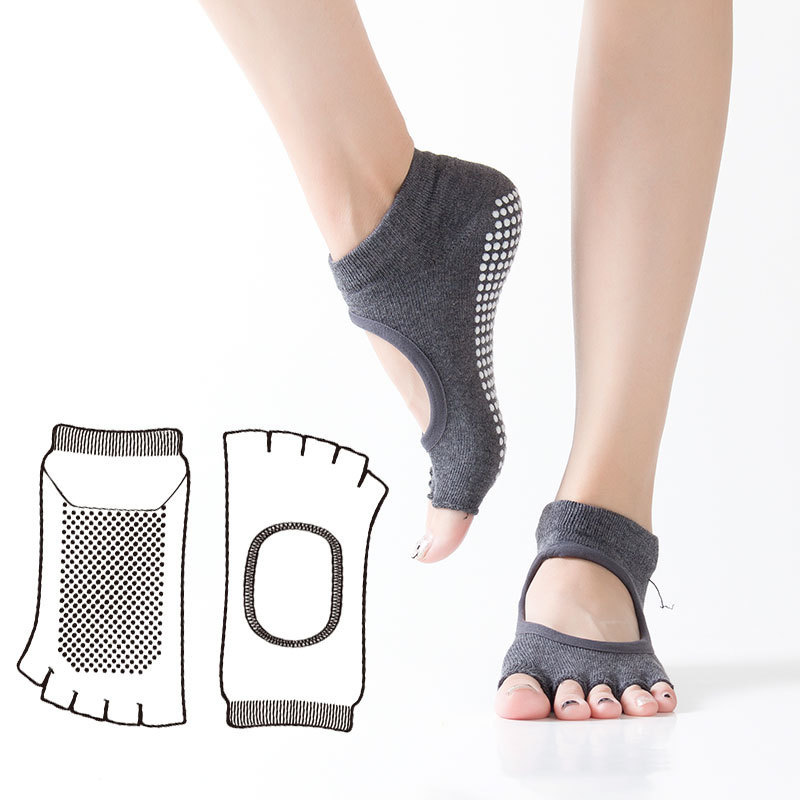 [Ready Stock Straight Hair] Korean Hot Selling Open-Toe Backless Yoga Socks Five-Toe Dot Yogo Fitness Non-Slip Floor Socks