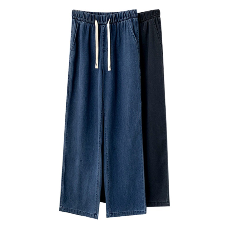 Pantalones vaqueros Tensi para mujer 2025 primavera y verano otoño nuevo estilo drapeado pantalones anchos delgados de cintura alta sueltos pantalones de trapeador recto