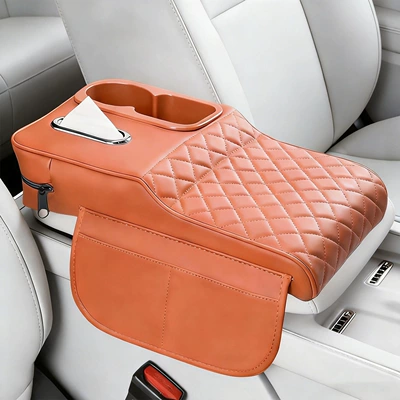 Armrest box pad Multifunctional Armrest Box Storage Box - colorful-cup-diamond-style-orange