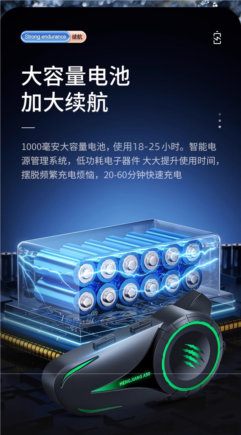 Hengjiang A50 Smart Voice Wake-Up Helmet Bluetooth Headset Waterproof Noise Reduction Ultra-Long Battery Life Mesh Multi-Person Intercom