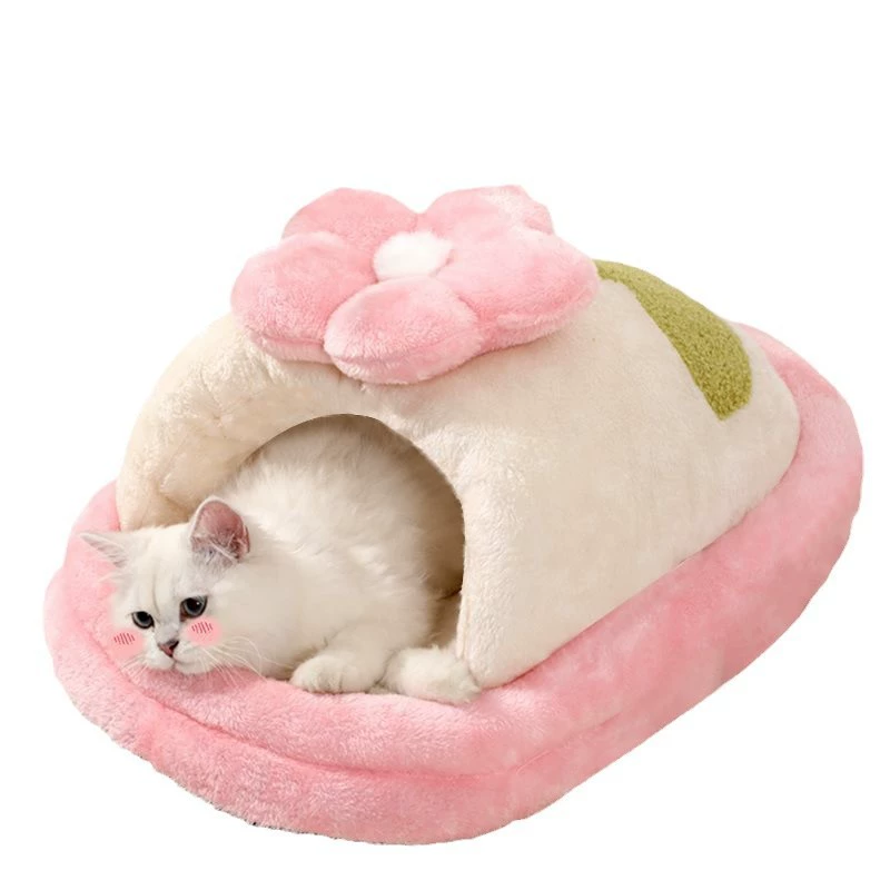 Спальное место для кошки/собаки, зимняя кошачья лежанка на все сезоны, полузакрытая тёплая тапкообразная лежанка для зимы