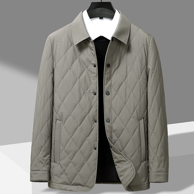 High-grade Mulberry Silk Quilted Cotton Clothes Men's Coat Autumn Lightweight Business Diamond Plaid Shirt Autumn and Winter Cotton Coat