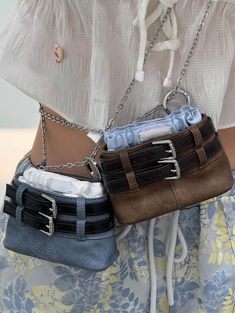Cintura con fibbia di design coreano di nicchia, piccola catena, tracolla MINI, borsa per cellulare, nuovo modello_voghion.com