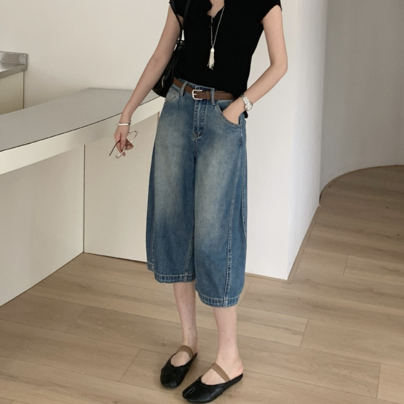26 Summer New Collection: Self-Made Thin Soft Denim Nanyou Retro Lazy Loose-Fitting Cropped Wide-Leg Jeans with Belt 26 Summer New Collection: Self-Made Thin Soft Denim Nanyou Retro Lazy Loose-Fitting Cropped Wide-Leg Jeans with Belt