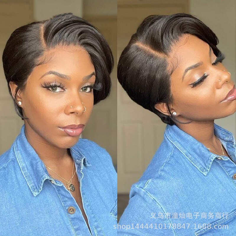 2024 Amazon New Product European and American Wigs with Side Slanted Bangs Black Short Curly Hair Chemical Fiber Manufacturer New Product Promotion 2024 Amazon New Product European and American Wigs with Side Slanted Bangs Black Short Curly Hair Chemical Fiber Manufacturer New Product Promotion