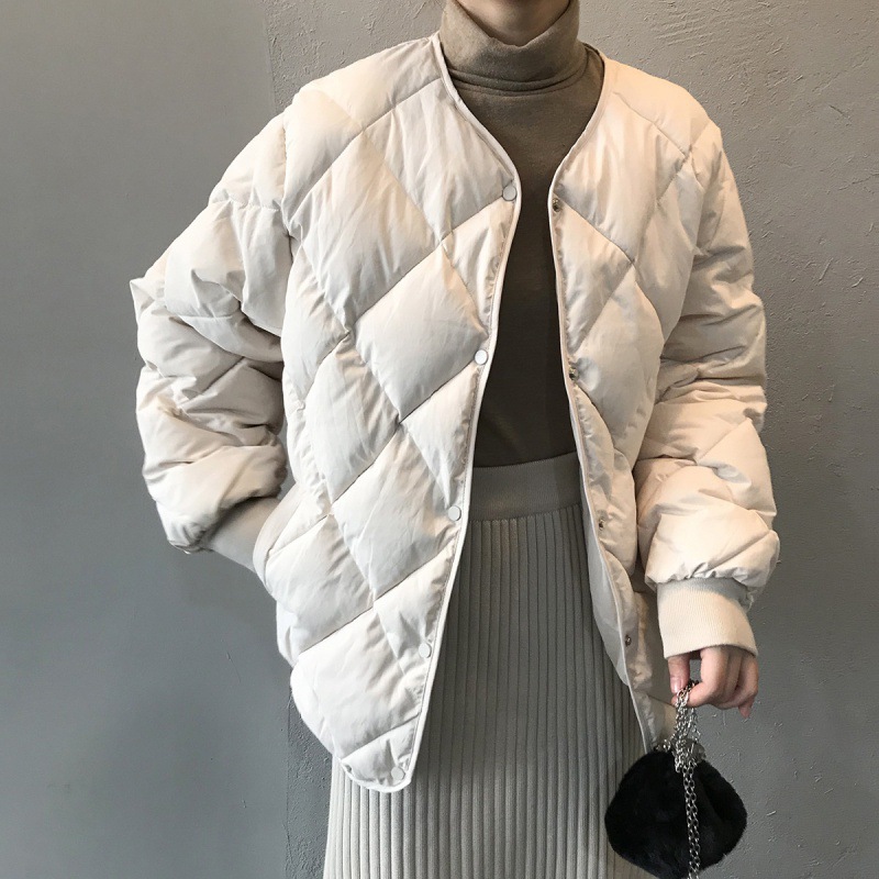 菱格羽绒服女短款小个子2023新款韩版宽松加厚保暖白鸭绒冬装外套