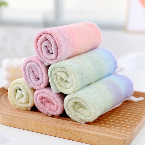 Coral velvet small square towel rainbow gradient square towel colorful children's saliva towel kindergarten hand wipe face gift towel