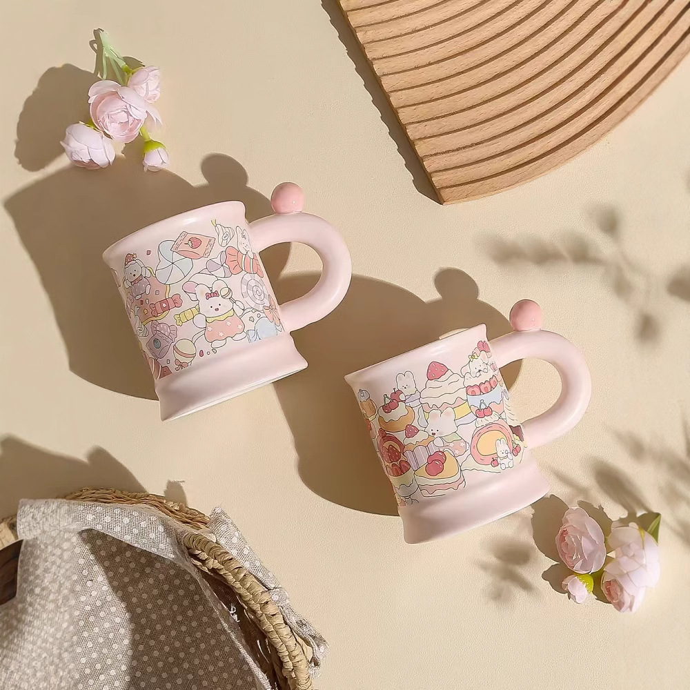 Taza de polvo de alta calidad, personalidad encantadora conejo, regalo de mano, taza de cerámica, taza de desayuno simple