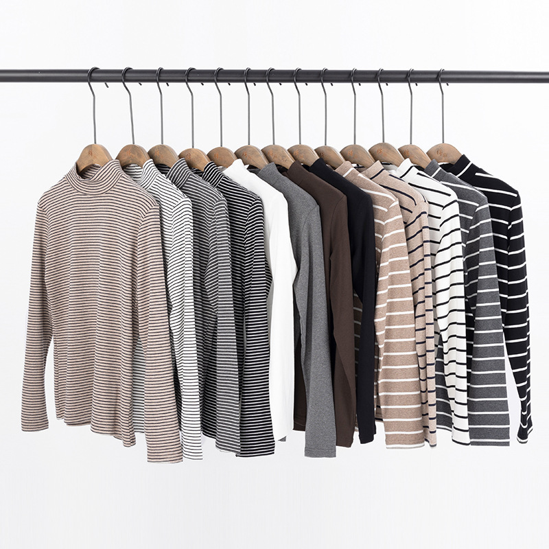 Suding Half-high Collar Pure Cotton Base Shirt Autumn and Winter Inner Wear Basic Soft Waxy Long-sleeved T-shirt Top for Women