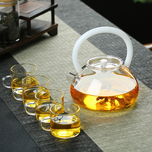 Cooking tea around the stove, glass handle kettle, thickened high temperature resistant boiling kettle, electric ceramic stove, teapot with jade handle, tea set