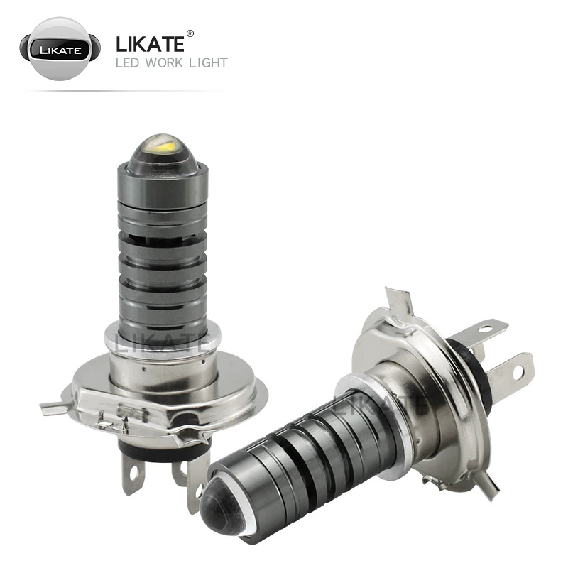 LED-лампа LKT для авто/мото H4/P15D/BA20D, бело-желтая двухцветная линза, биксеноновый объектив, малый стальной корпус