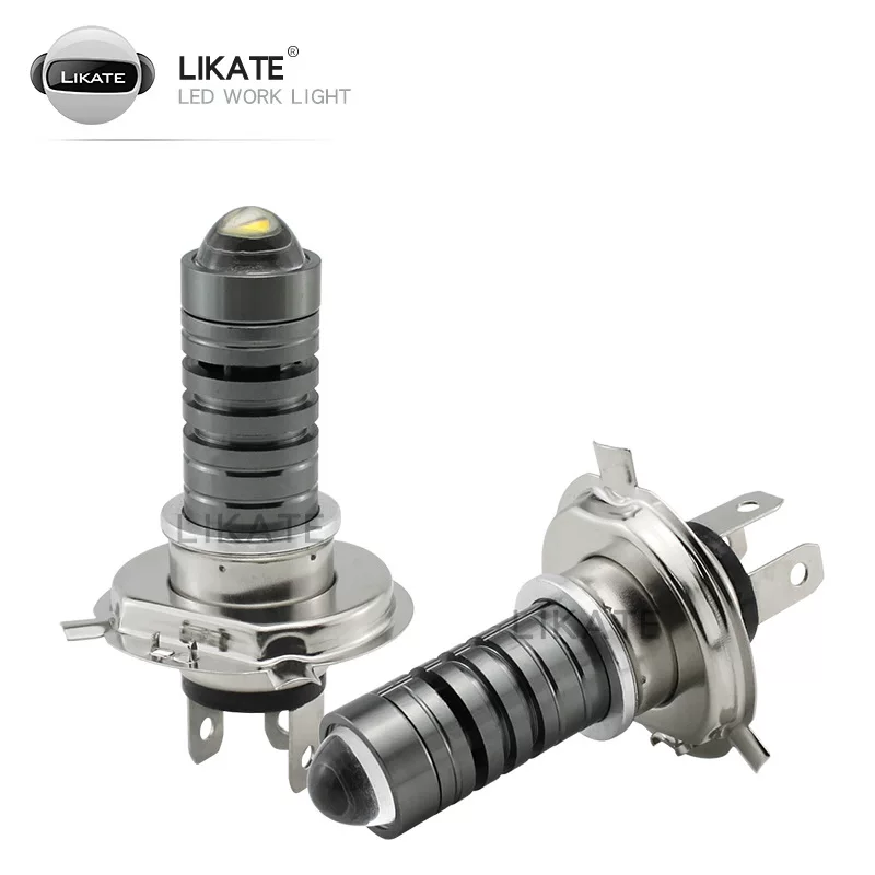 LED-лампа LKT для авто/мото H4/P15D/BA20D, бело-желтая двухцветная линза, биксеноновый объектив, малый стальной корпус
