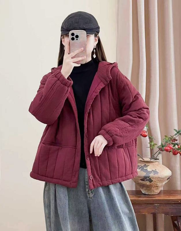 连帽棉服女 2025秋冬新款韩版宽松休闲简约纯色夹棉保暖棉袄5063|undefined