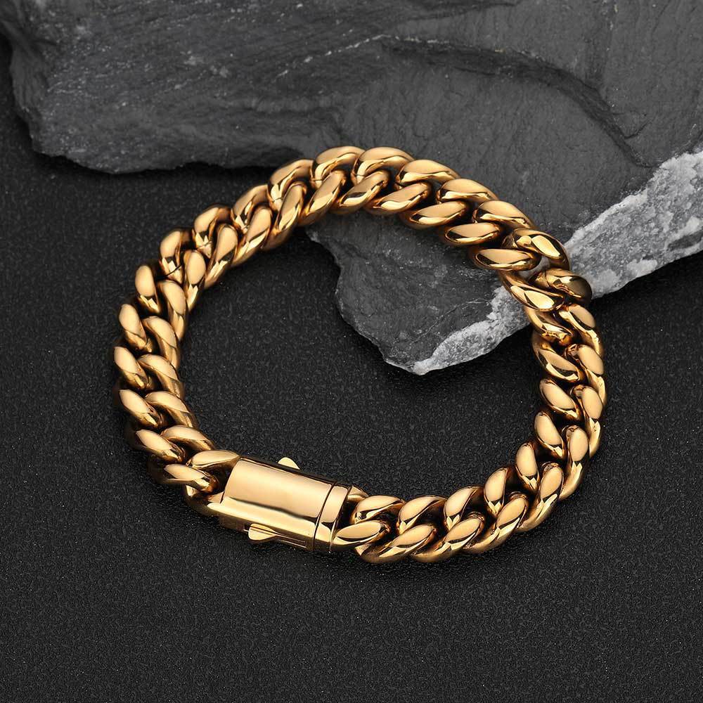 Cross-Border European and American Spring Buckle Stainless Steel Bracelet Trendy Brand Hip-Hop Cuban Chain Men's Titanium Steel Bracelet Jewelry Wholesale