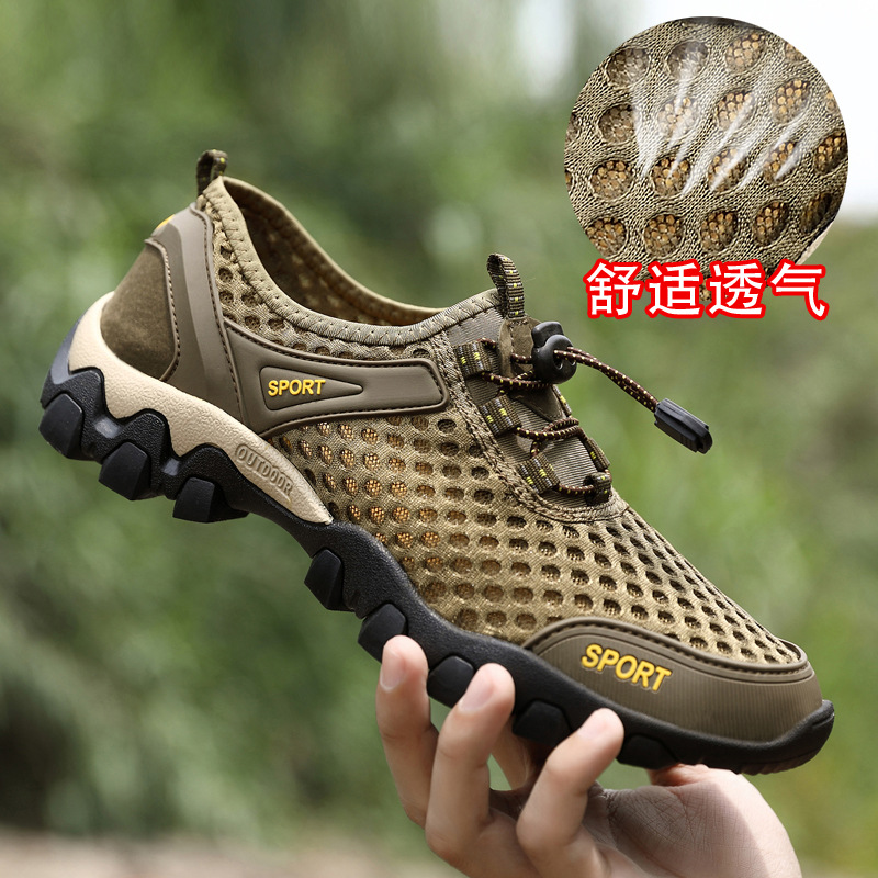 一件代發夏季男士涼鞋男網麵包頭鏤空透氣男鞋休閒戶外運動洞洞鞋