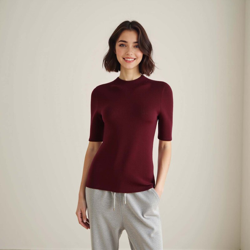 [German Yangtze Yarn] 60-Count 18-Needle Ultra-Fine Wool Half Turtleneck Knitwear Top Women's Mid-Sleeve Thin Knitwear