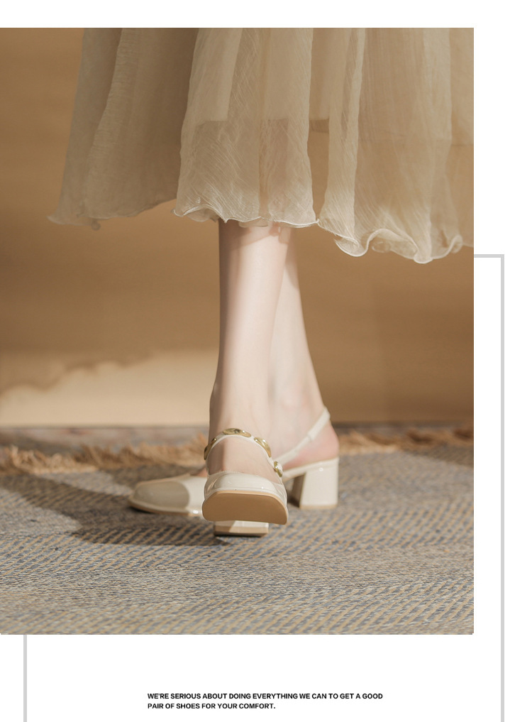 Sandal cao gót nữ hở mũi mũi vuông gót thô 9 cm — màu đen chi tiết 11