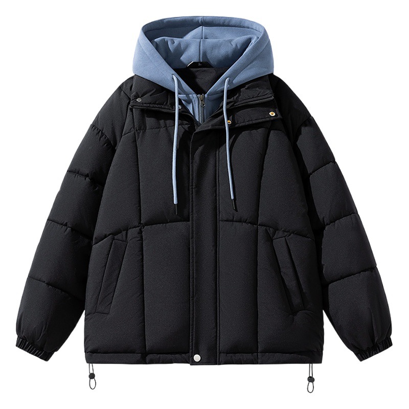 Abrigo acolchado de algodón de dos piezas falso para hombres Otoño e Invierno 2023 Nuevo Abrigo acolchado de algodón suelto forrado de lana engrosado abrigo de algodón de invierno para los amantes