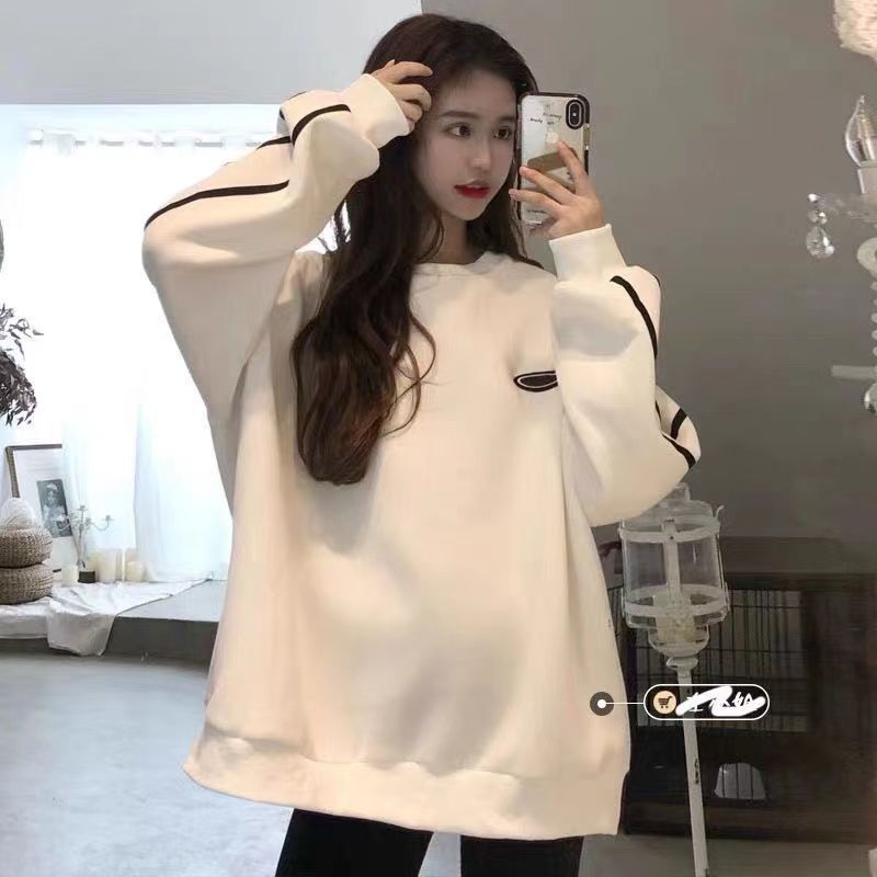 Clothing for Women: Spring Pure Cotton Bf Style Lazy Style Early Autumn Sweatshirt for Women, Loose Casual Mid-Length Round Neck White Clothing for Women: Spring Pure Cotton Bf Style Lazy Style Early Autumn Sweatshirt for Women, Loose Casual Mid-Length Round Neck White