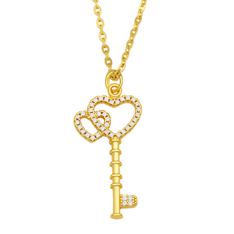 Diamond-studded Heart Key Necklace display picture 4