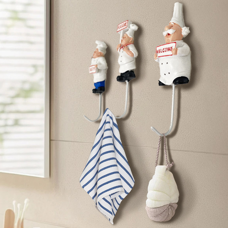 Cross-Border Creative Home Decor Resin Personalized Chef-Shaped Adhesive Hook, Wall-Mounted, Nail-Free Kitchen Hook, Traceless for Door Use Cross-Border Creative Home Decor Resin Personalized Chef-Shaped Adhesive Hook, Wall-Mounted, Nail-Free Kitchen Hook, Traceless for Door Use