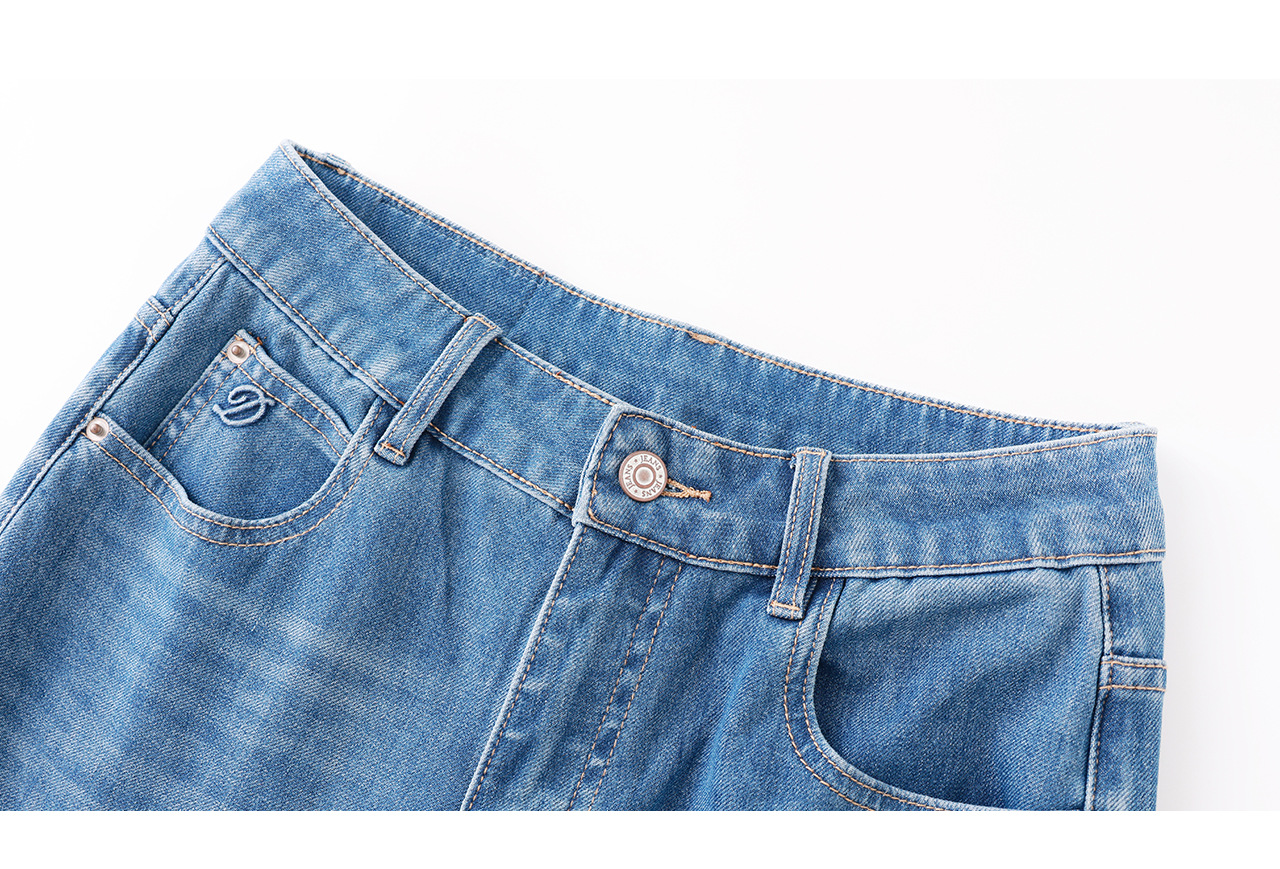 Quần jean nữ cạp cao ống suông vải cotton co giãn mềm mại — xanh lam chi tiết 27