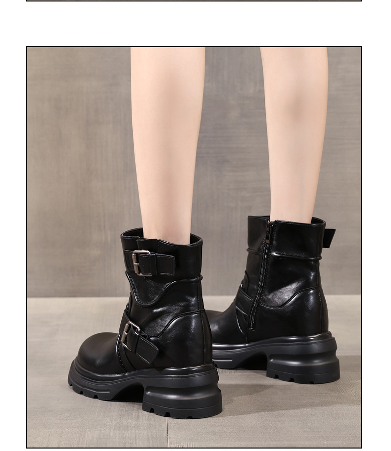 Giày boot Martin nữ đế dày tăng chiều cao khóa cài nhỏ kiểu Anh — màu đen chi tiết 9