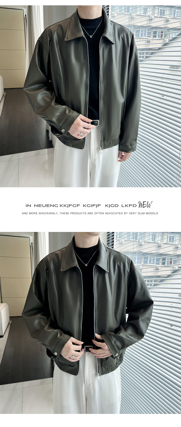 Men's Leather Jacket Black Loose Lapel Pu Leather Biker Style_voghion.com