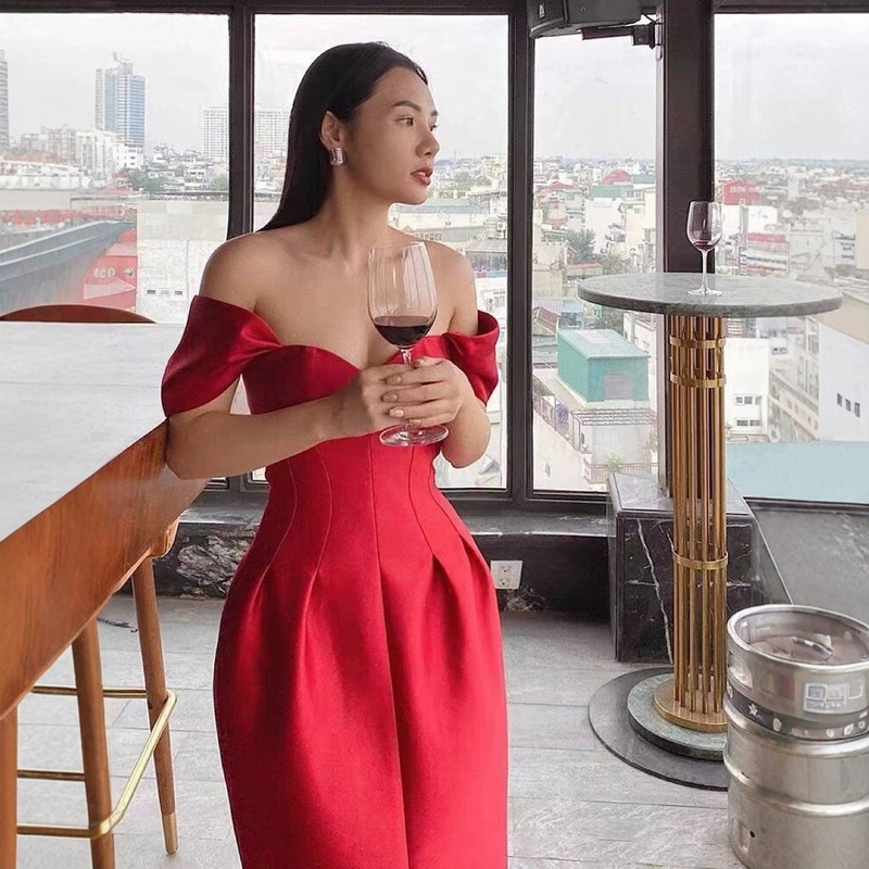 Niche Designer Tube Top Waist Dress Slimming Slimming Ladylike Dress