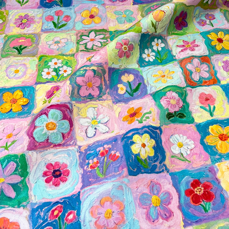 Colorful Plaid Flower Cotton 60 Count Poplin Digital Printing Fabric Clothing Dress Shirt Skirt Handmade Fabric