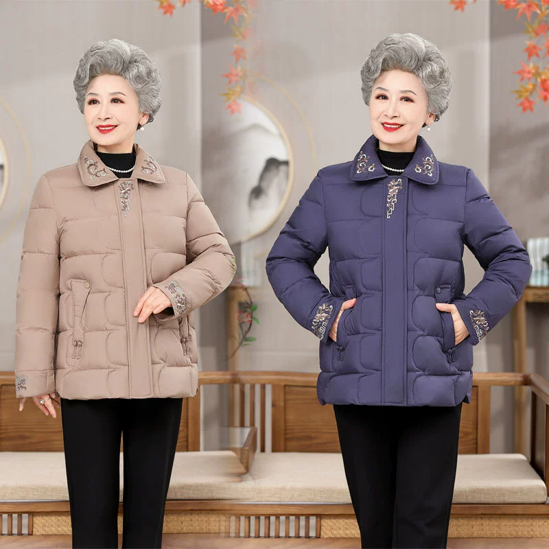 Зимняя одежда для среднего и пожилого возраста, женский белый утиный пуховик, толстый теплый пуховик для бабушки, одежда для мамы, благородная зимняя куртка с хлопковой подкладкой
