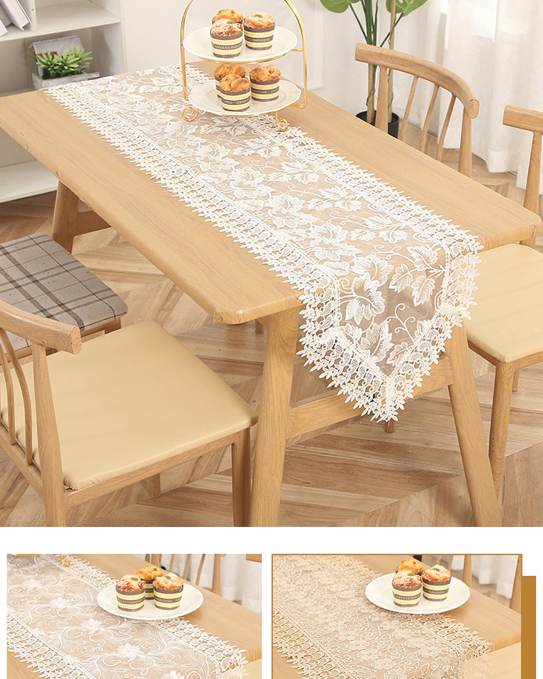 Spitze Französisch Tischfahne Nordische wasserlösliche leichte Luxus Hohlstickerei Dreieck Tischdecke Couchtischfahne Tischdecke Tuch_voghion.com
