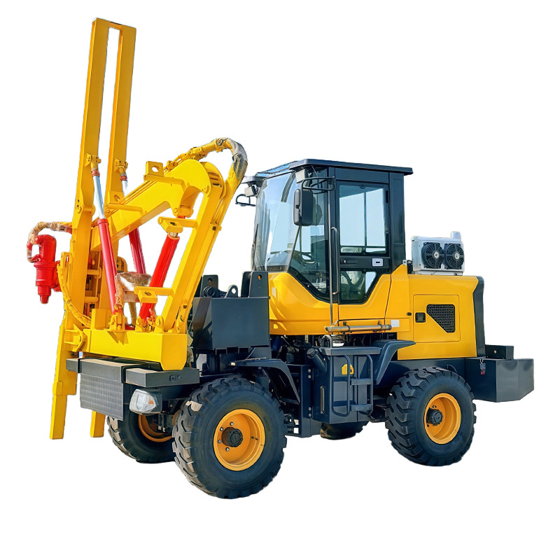 hidráulico pequeño de cuatro ruedas ondulado máquina de pilotes de barrera de autopista perforación de agujeros de carga tipo taladro de extracción máquina integrada