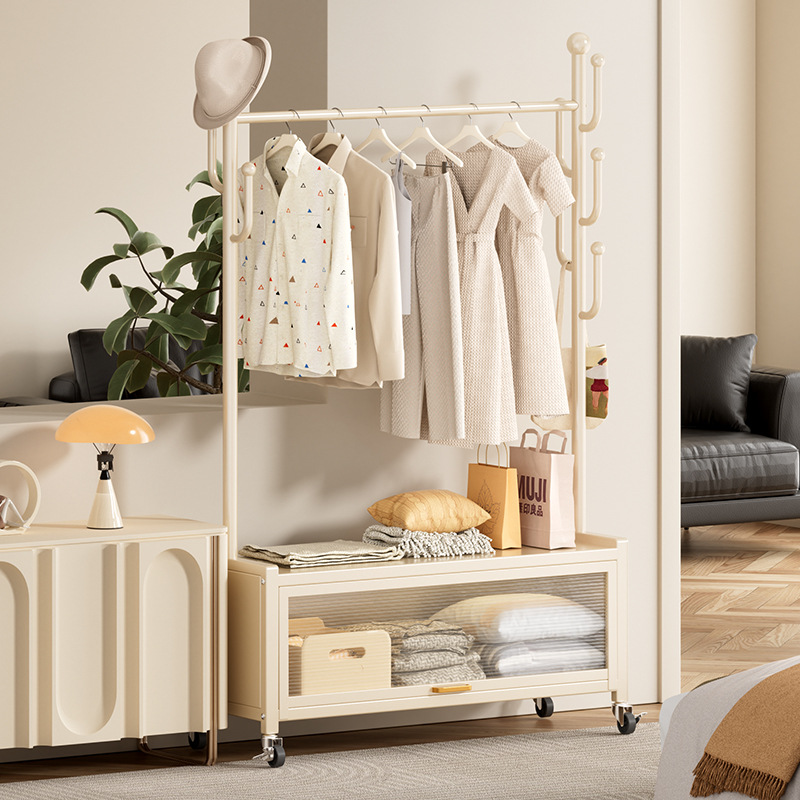 Percha de ropa de piso portable doméstica lujosa ligera móvil con armario de almacenamiento percha de ropa percha de sombrero