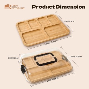 Ready-Made Bamboo and Wood Cooked Food Compartment Snack Tray Outdoor Picnic Snack Box Wooden Transparent Lid Convenient Cheese Board with Lid