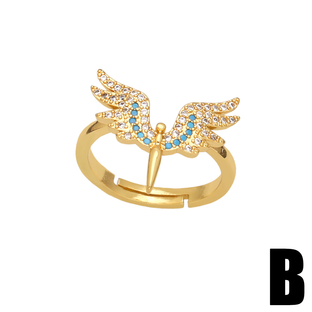 Fashion Copper Wings Ring Daily Electroplating Zircon Copper Rings